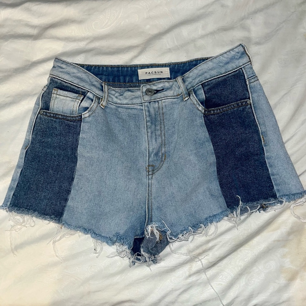 Pacsun High Rise Size 28 Ripped Colorblock Jean Shorts